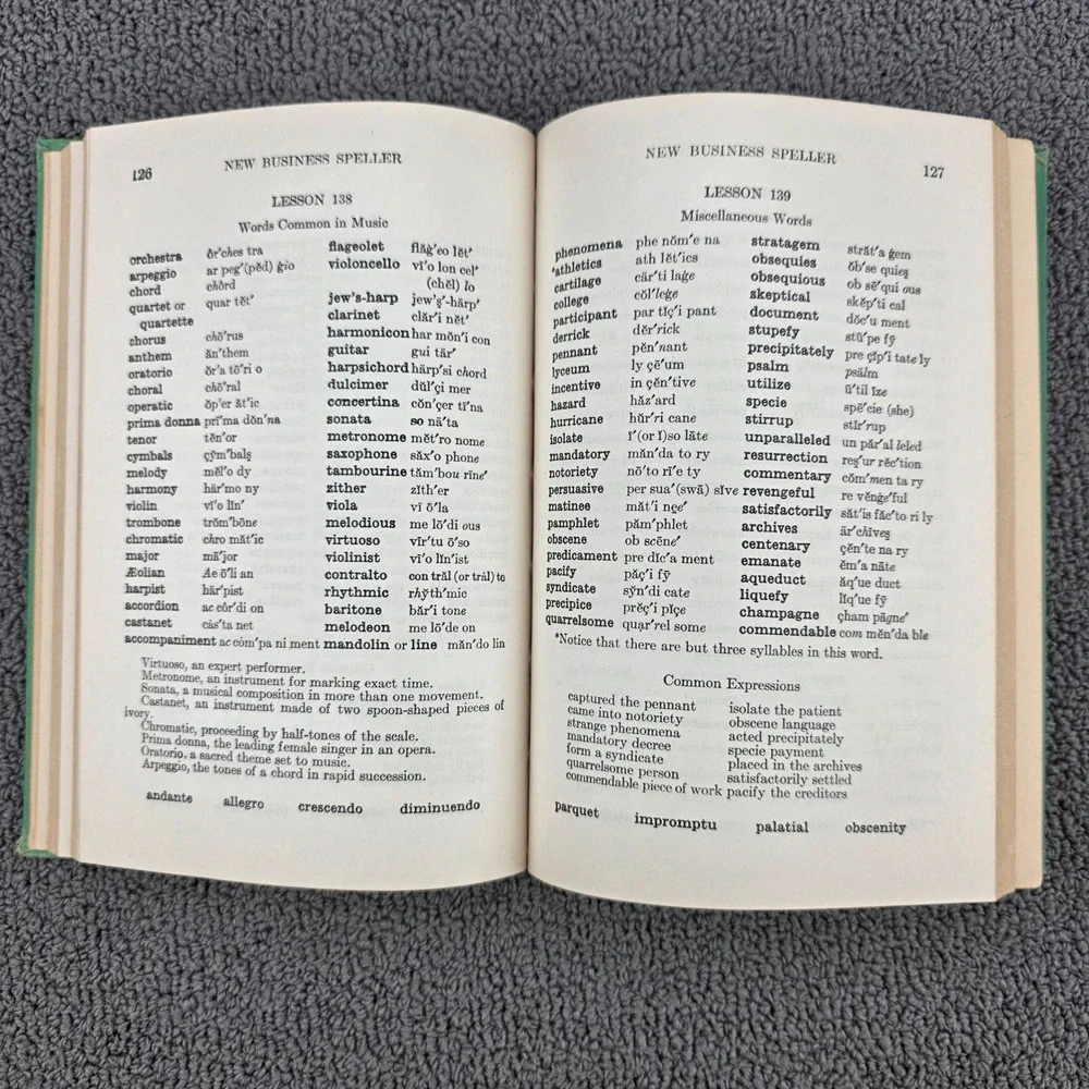 New Business Speller Book Lyons and Carnahan Green Vintage 1938 Hardcover
